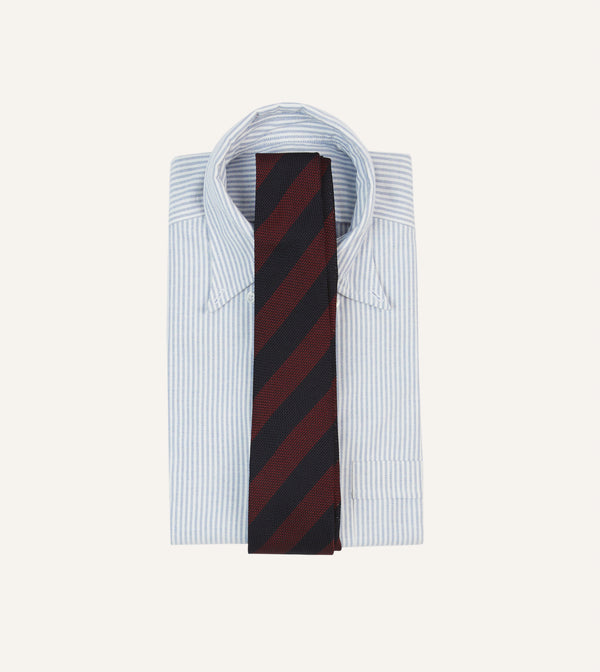 Drake's Red And Navy Block Stripe Hand Rolled Silk Grenadine Tie