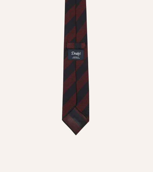 Drake's Red And Navy Block Stripe Hand Rolled Silk Grenadine Tie