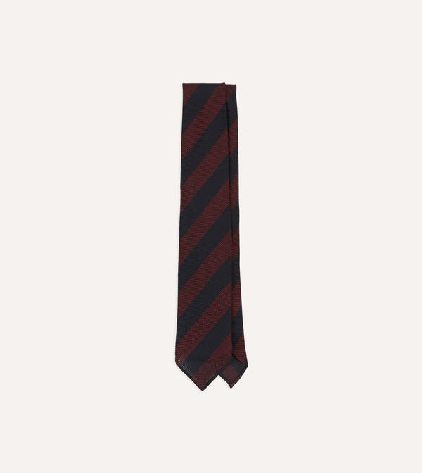 drake's Red and Navy Block Stripe Hand Rolled Silk Grenadine Tie