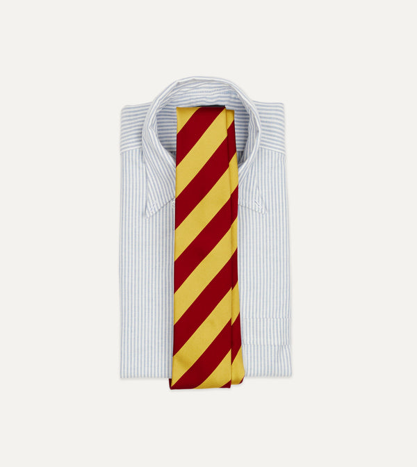 Drake's Red And Yellow Broad Stripe Silk Tipped Tie