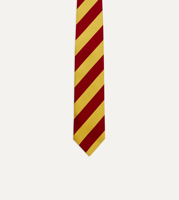 Drake's Red And Yellow Broad Stripe Silk Tipped Tie