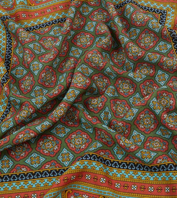 Drake's Red Blue And Gold Floral Medallion Print Wool-Silk Bandana