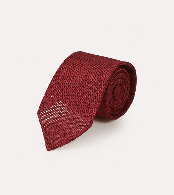 Drake's Red Fine Woven Grenadine Silk Hand Rolled Tie
