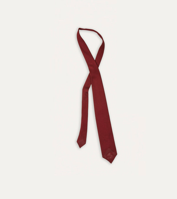 Drake's Red Fine Woven Grenadine Silk Hand Rolled Tie