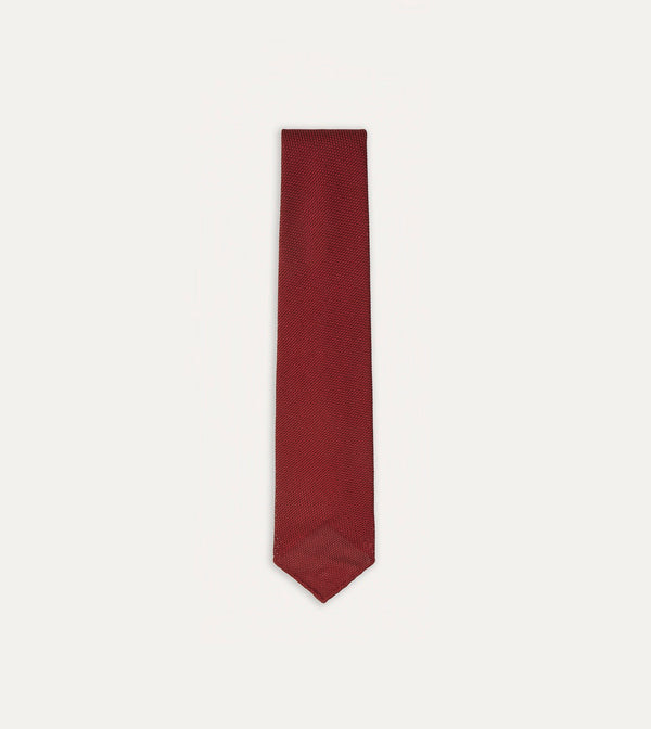 drake's Red Fine Woven Grenadine Silk Hand Rolled Tie