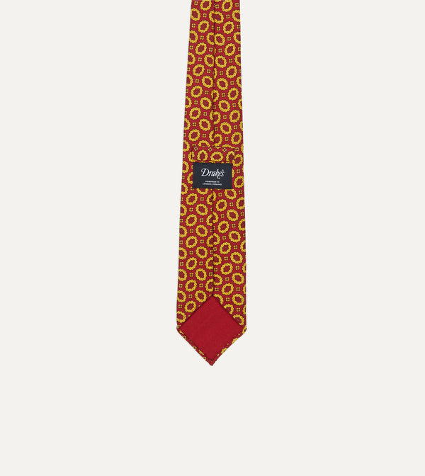 Drake's Red Flower Print 40oz Madder Silk Tipped Tie