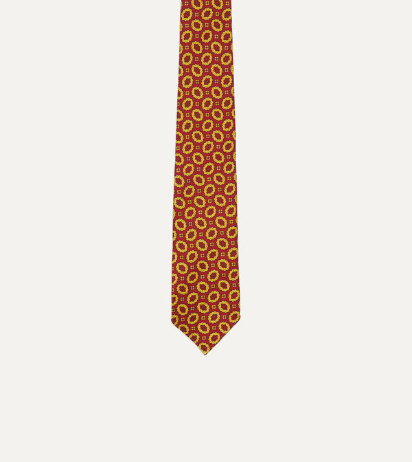 Drake's Red Flower Print 40oz Madder Silk Tipped Tie
