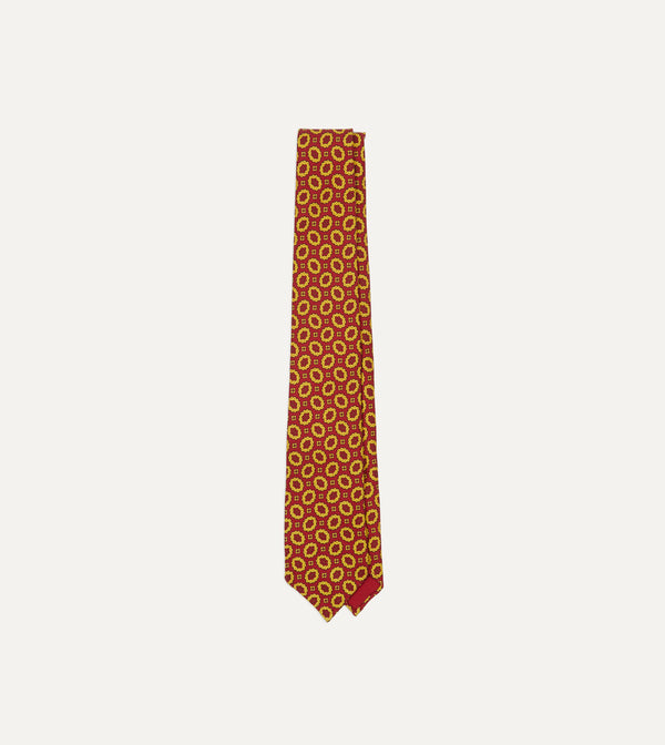 drake's Red Flower Print 40oz Madder Silk Tipped Tie
