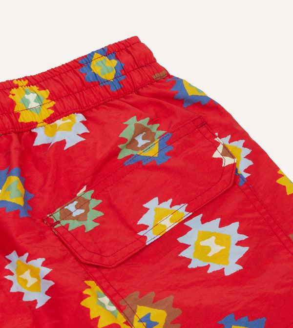 Drake's Red Kilim Print Nylon Drawstring Swim Shorts