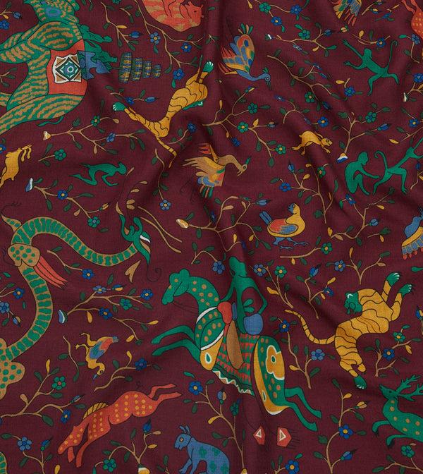 Drake's Red Mythical Animals Print Wool-Silk Bandana