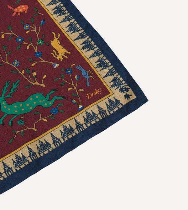 Drake's Red Mythical Animals Print Wool-Silk Bandana