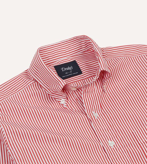 Drake's Red Narrow Stripe Cotton Poplin Button-Down Shirt