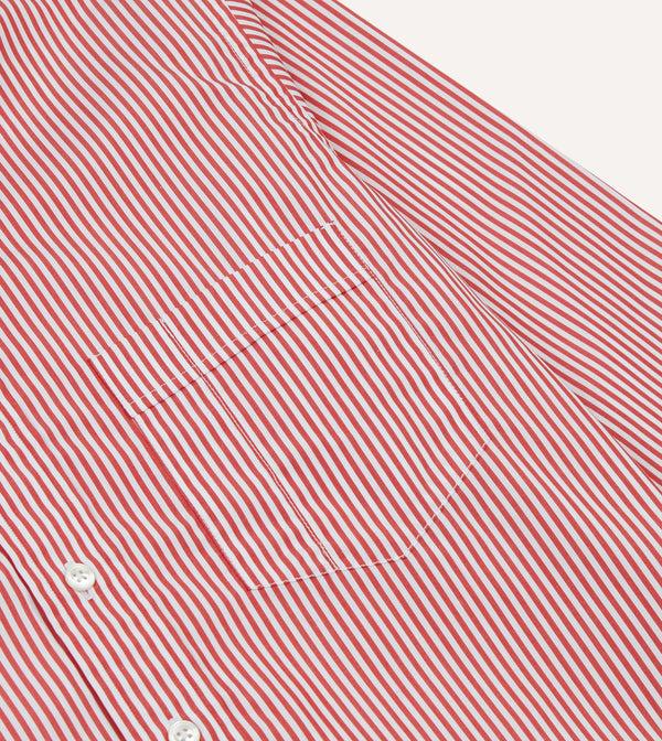 Drake's Red Narrow Stripe Cotton Poplin Button-Down Shirt