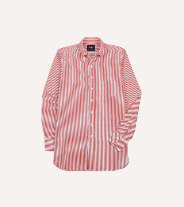 drake's Red Narrow Stripe Cotton Poplin Button-Down Shirt