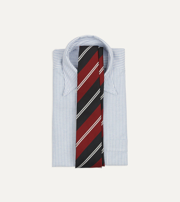 Drake's Red Navy And White Regimental Stripe Mogador Tipped Tie
