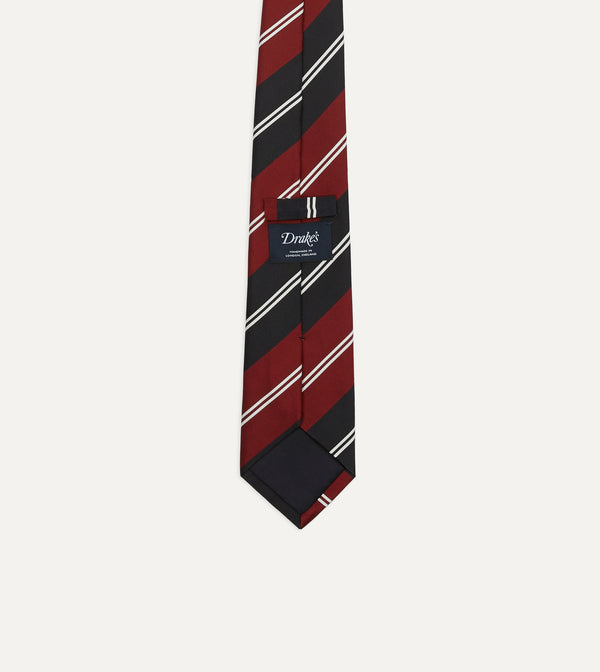 Drake's Red Navy And White Regimental Stripe Mogador Tipped Tie