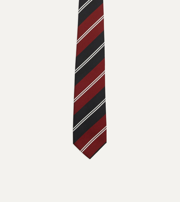 Drake's Red Navy And White Regimental Stripe Mogador Tipped Tie