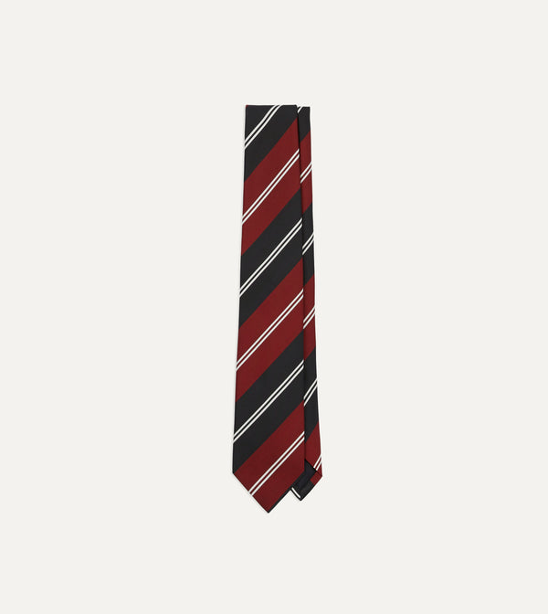 drake's Red Navy and White Regimental Stripe Mogador Tipped Tie