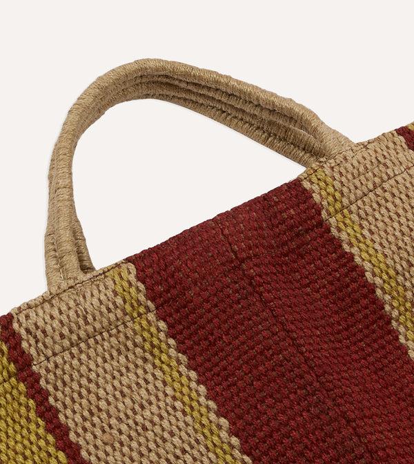 Drake's Red Orange And Yellow Maison Bengal Extra Large Jute Poresh Tote Bag
