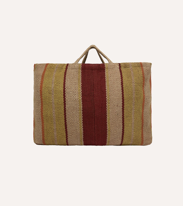 drake's Red Orange and Yellow Maison Bengal Extra Large Jute Poresh Tote Bag