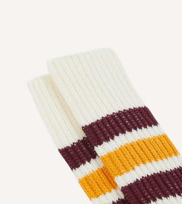 Drake's RoToTo Burgundy And Yellow Cotton Crew Socks