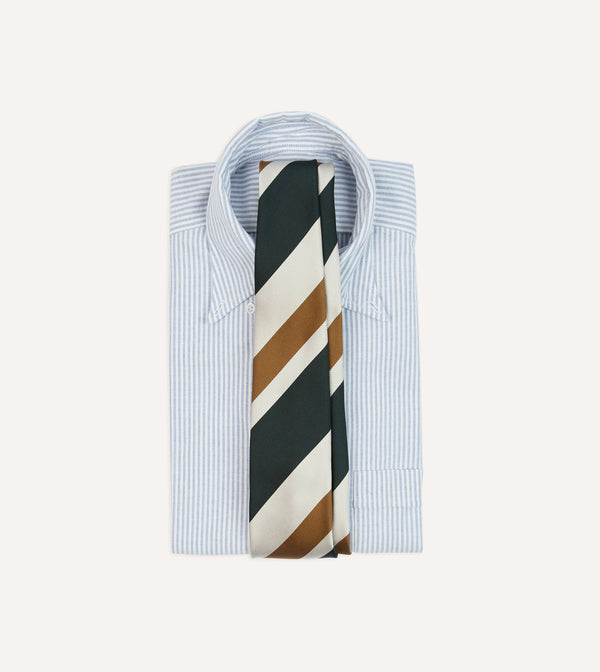 Drake's Rust And Green Broad Stripe Silk Tipped Tie