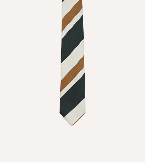 Drake's Rust And Green Broad Stripe Silk Tipped Tie