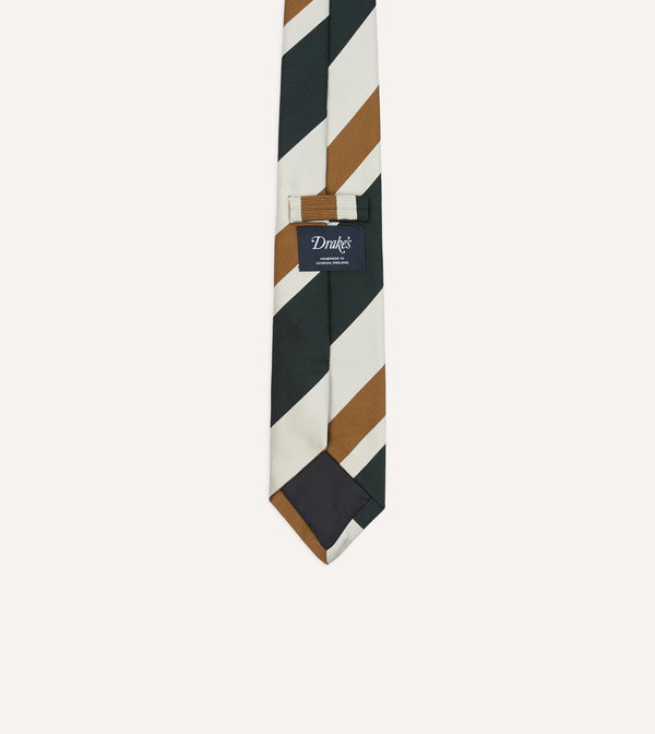 Drake's Rust And Green Broad Stripe Silk Tipped Tie