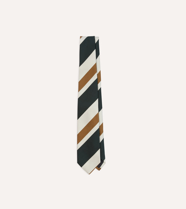 drake's Rust and Green Broad Stripe Silk Tipped Tie