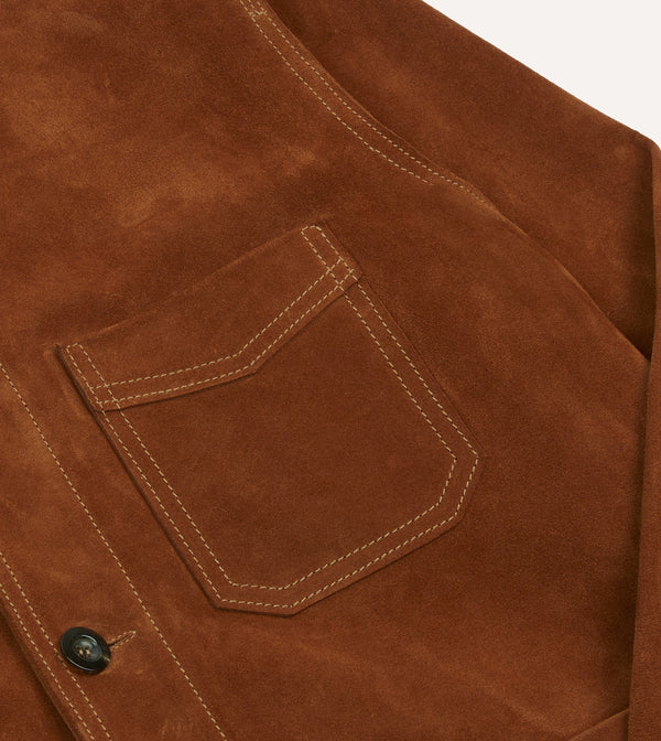 Drake's Rust Heavyweight Suede Five-Pocket Chore Jacket