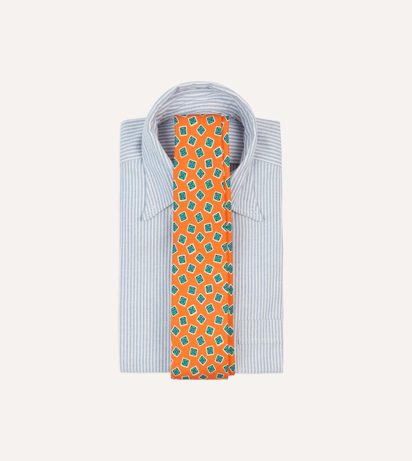 Drake's Rust Jumbled Tile Print Silk Self Tipped Tie