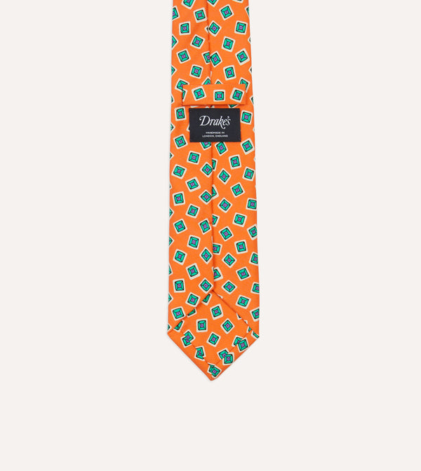 Drake's Rust Jumbled Tile Print Silk Self Tipped Tie
