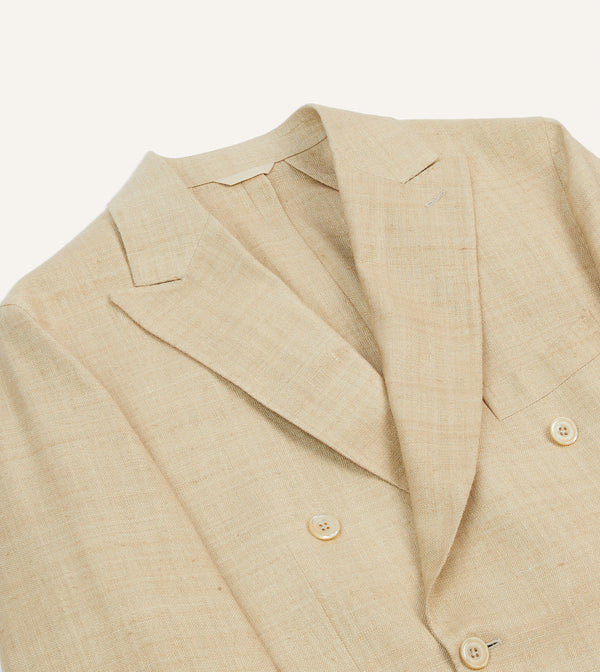 Drake's Sand Tussah Silk Double-Breasted Tailored Jacket