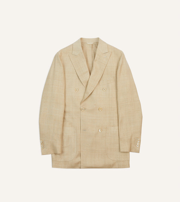 drake's Sand Tussah Silk Double-Breasted Tailored Jacket