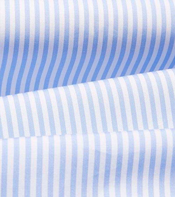 Drake's Sky Blue And White Bengal Stripe Spread Collar Cotton Poplin Shirt