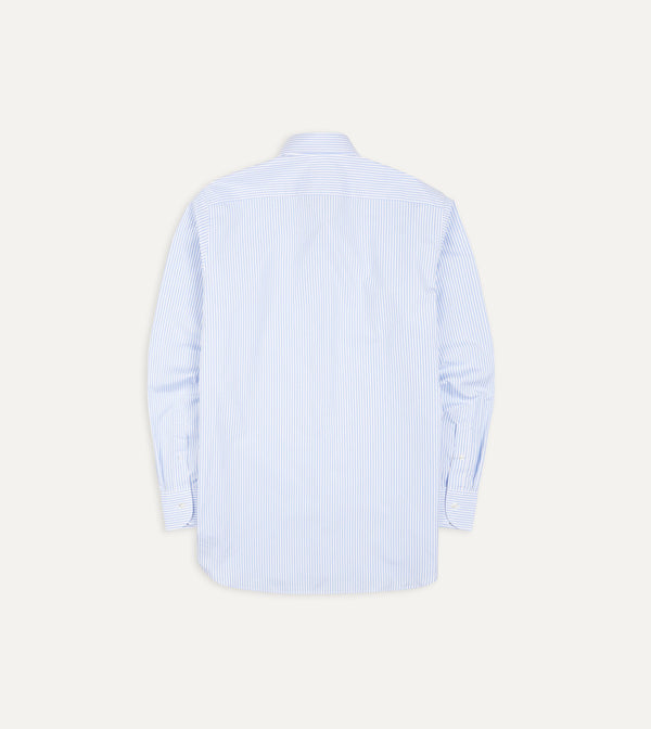 Drake's Sky Blue And White Bengal Stripe Spread Collar Cotton Poplin Shirt