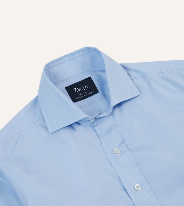 Drake's Sky Blue Cotton Spread Collar End-on-End Poplin Shirt