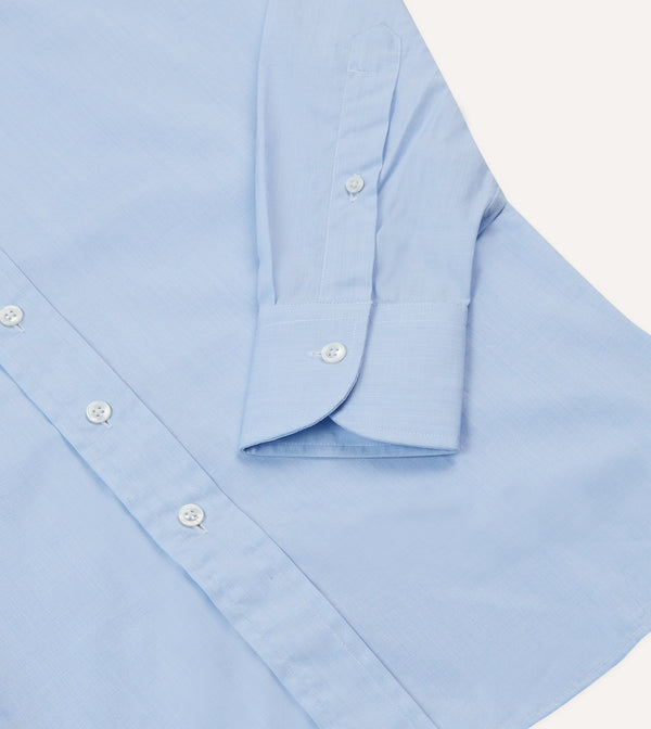 Drake's Sky Blue Cotton Spread Collar End-on-End Poplin Shirt