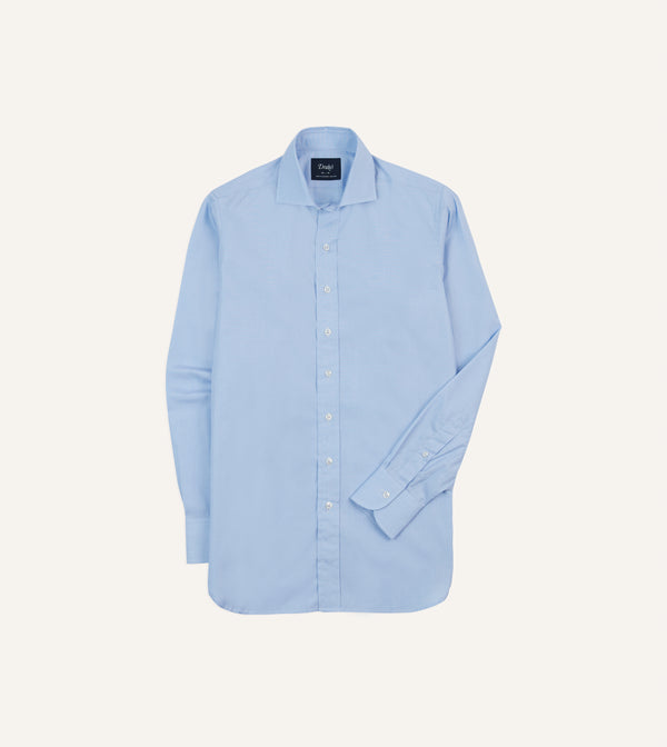drake's Sky Blue Cotton Spread Collar End-on-End Poplin Shirt