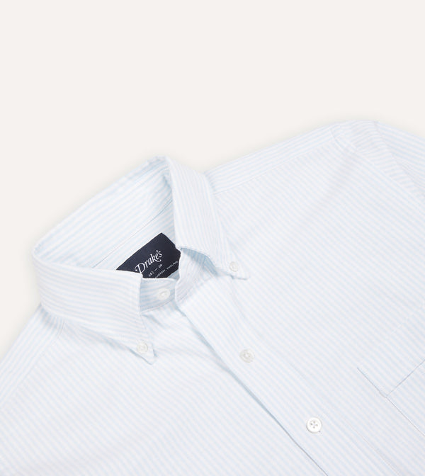 Drake's Sky Ticking Stripe Cotton Oxford Cloth Button-Down Shirt