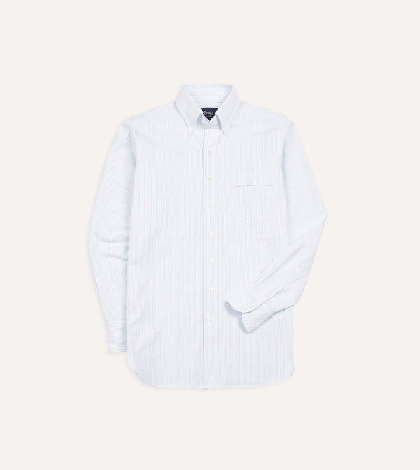 drake's Sky Ticking Stripe Cotton Oxford Cloth Button-Down Shirt