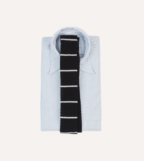 Drake's St. JOHN By Drake's Navy Butcher's Stripe Knitted Silk Tie