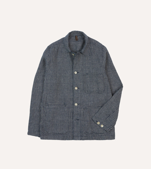 drake's St. JOHN by Drake's Navy Check Linen Fatigue Jacket