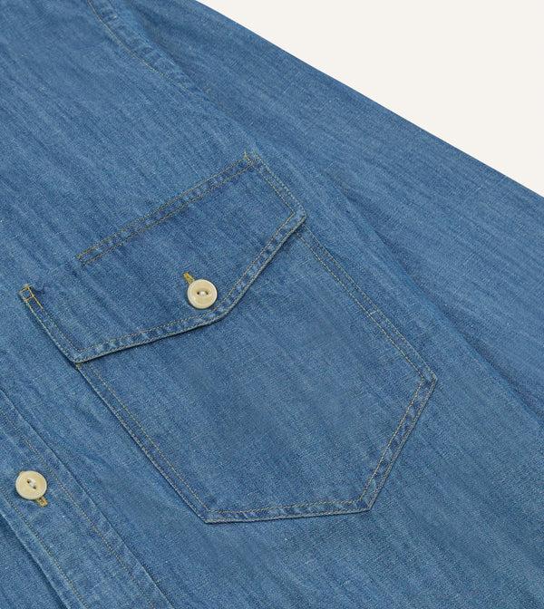 Drake's Stone Wash Cotton-Linen Long Point Collar Work Shirt