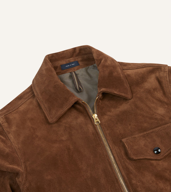 Drake's Tobacco Heavyweight Suede A-2 Bomber Jacket