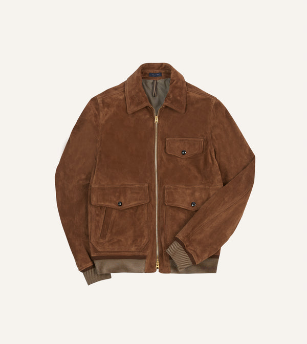 drake's Tobacco Heavyweight Suede A-2 Bomber Jacket