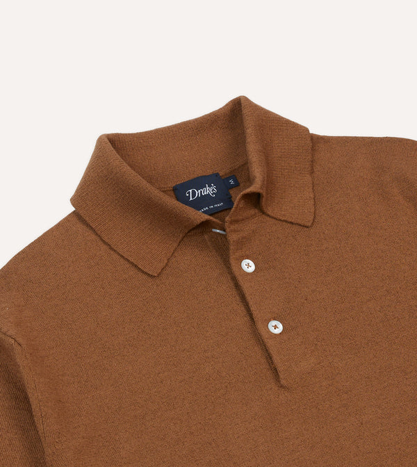 Drake's Tobacco Knitted Linen-Cotton Short-Sleeve Polo Shirt