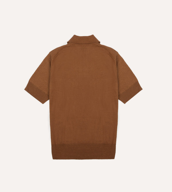 Drake's Tobacco Knitted Linen-Cotton Short-Sleeve Polo Shirt