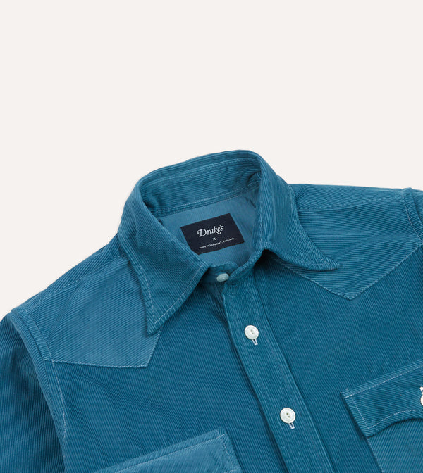 Drake's Turquoise Corduroy Two-Pocket Western Shirt