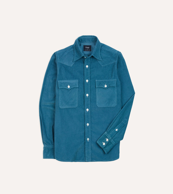 drake's Turquoise Corduroy Two-Pocket Western Shirt